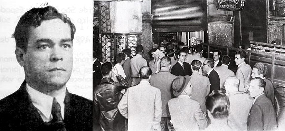 Orestes Barbosa quando jovem e aglomeração na entrada do Café Nice, na Av. Rio Branco 