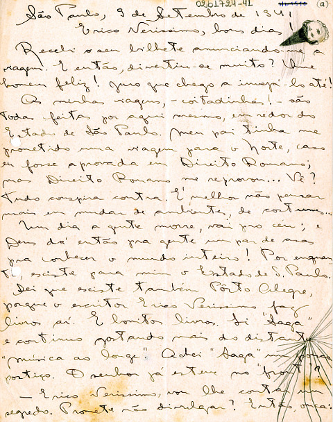 Carta de Lygia Fagundes Telles a Erico Verissimo (1941)